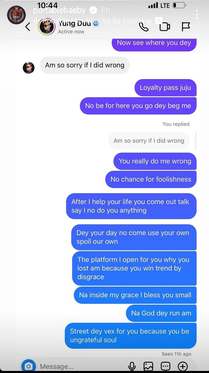 “You Disgrace Who Light Your Life” – Portable Slams Young Duu Over His Apology