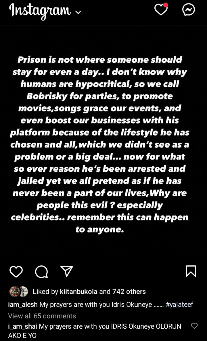 Actor Sanni Alesh Slams Celebrities Who 'Abandoned’ Bobrisky After His Imprisonment 2 Actor Alesh Sanni Slams Celebrities Who 'Abandoned’ Bobrisky After His Imprisonment