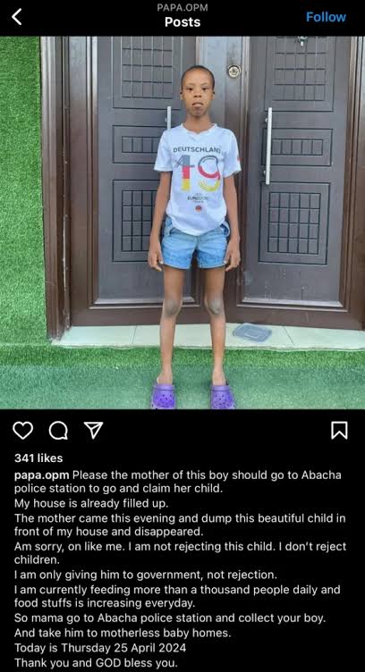 “My House Is Filled Up Already” – Apostle Chibuzor Rejects Boy Dumped At His Residence