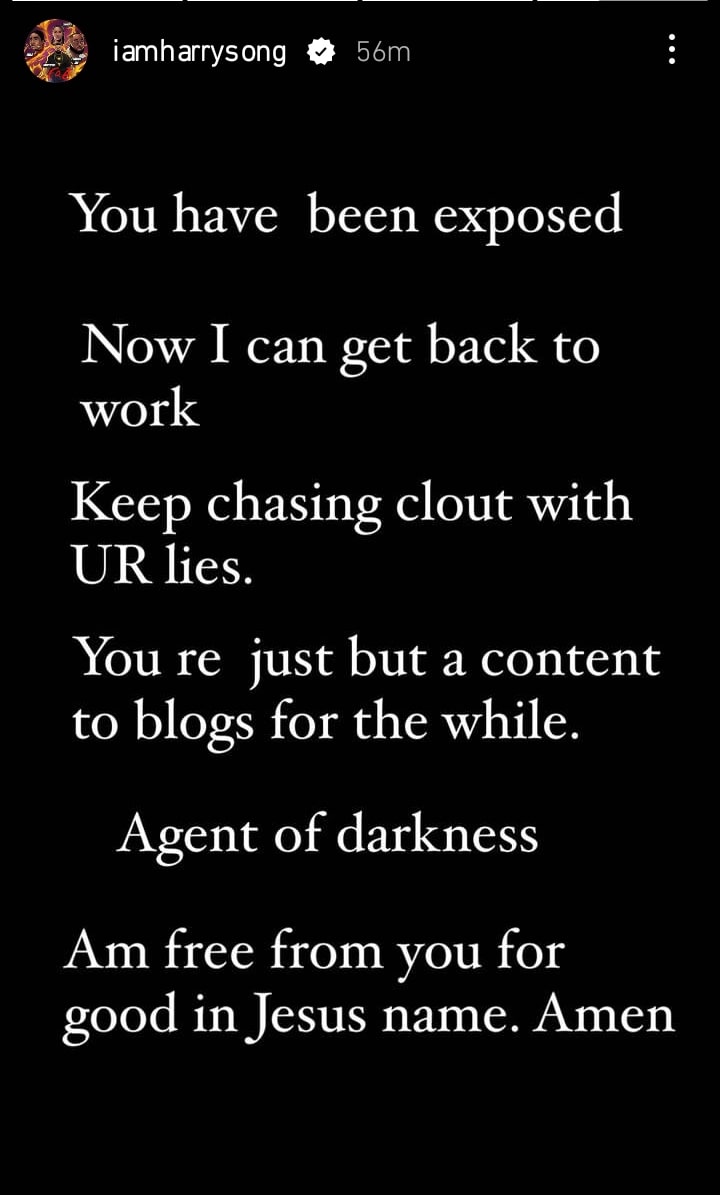"Agent Of Darkness, I'm Free From You” – Harrysong Replies Ex-Wife, Alexer Peres 2 "Agent Of Darkness, I'm Free From You” – Harrysong Replies Ex-Wife, Alexer Peres