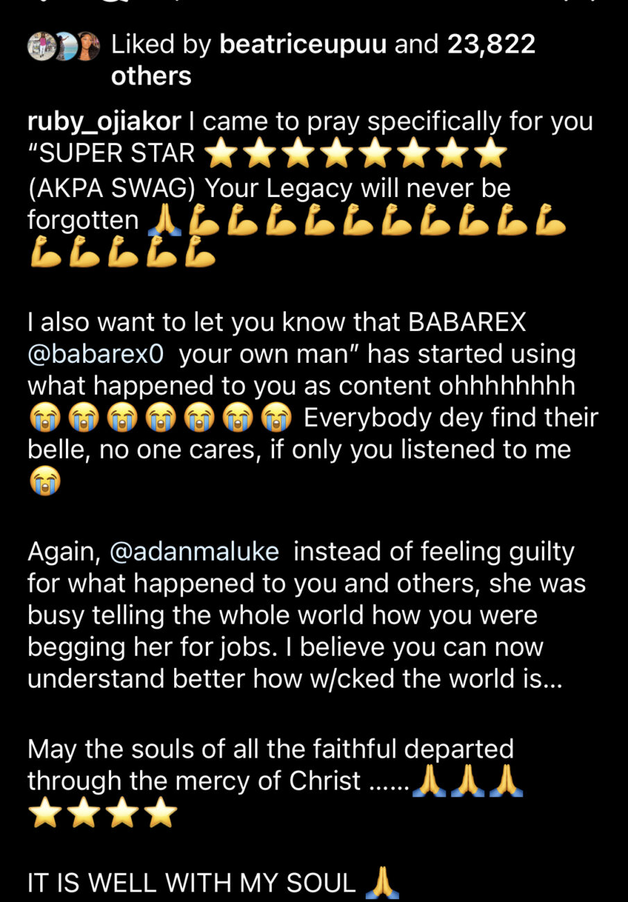 Ruby Ojiakor Drags Baba Rex And Adanma Luke Over Their Actions After Junior Pope’s Death