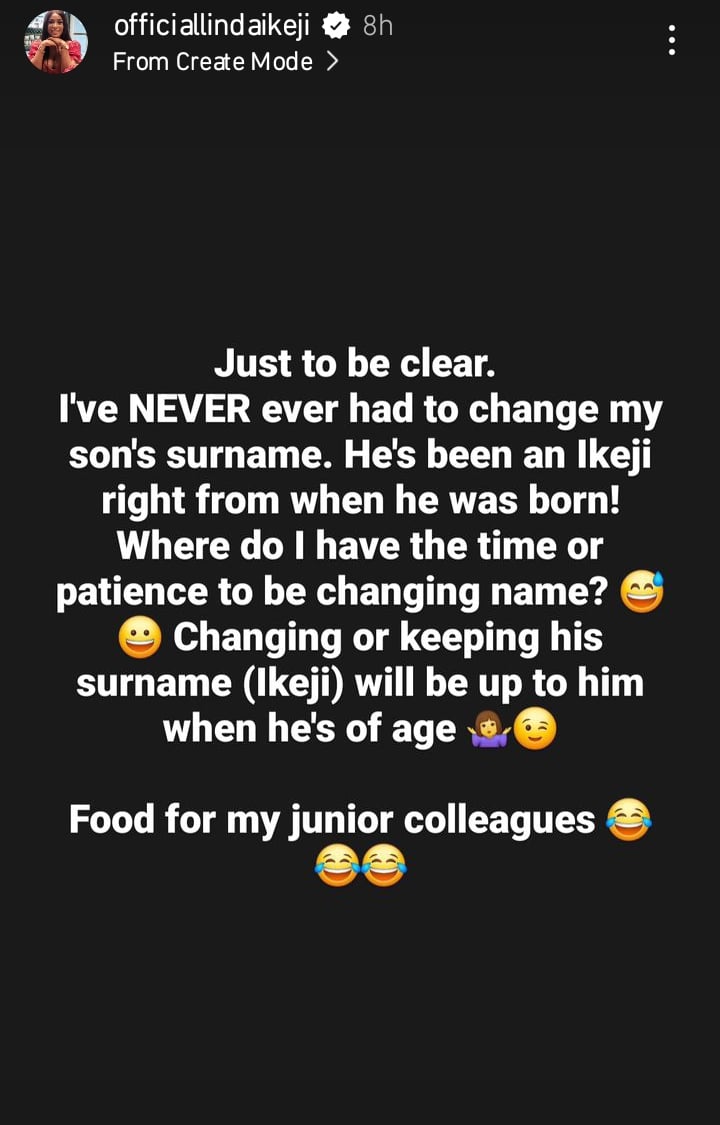 Linda Ikeji Breaks Silence On Her Son Taking Up Her Surname Instead Of His Father's Name