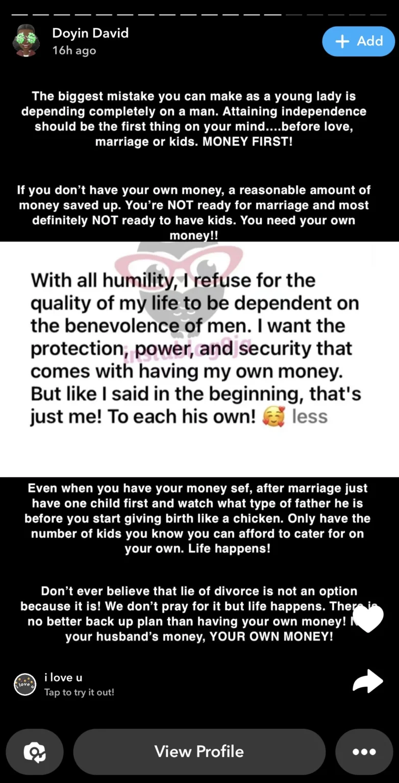 "Don't Get Married If You Don’t Have Your Own Money" - BBNaija Doyin Warns Ladies