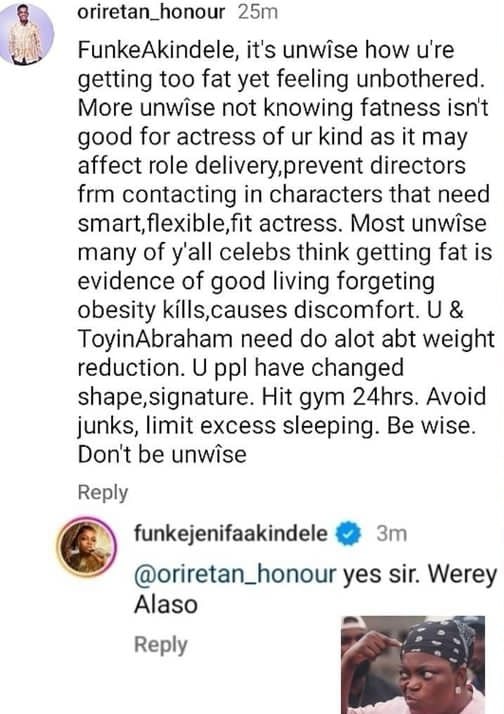 Funke Akindele Replies Body Shamer Advising Her And Toyin Abraham To Lose Weight