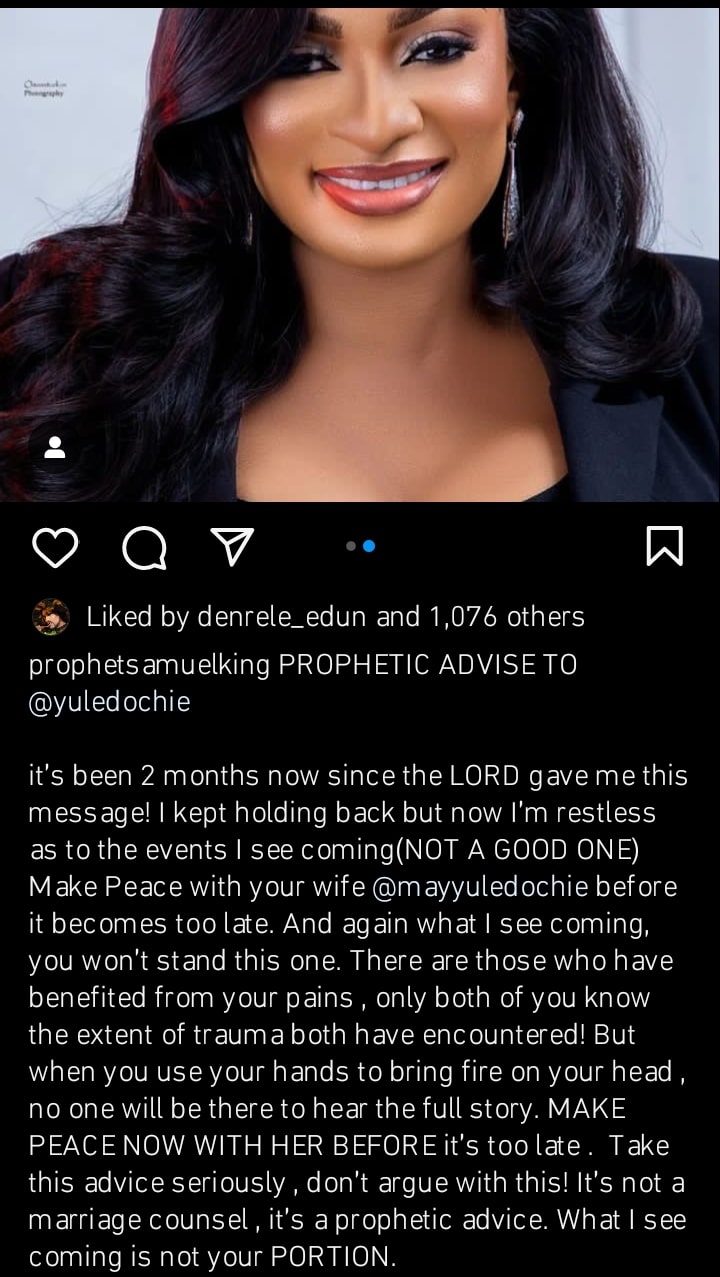 "Make Peace With Your Wife, May Before It’s Too Late” – Prophet Samuel King Warns Yul Edochie 
