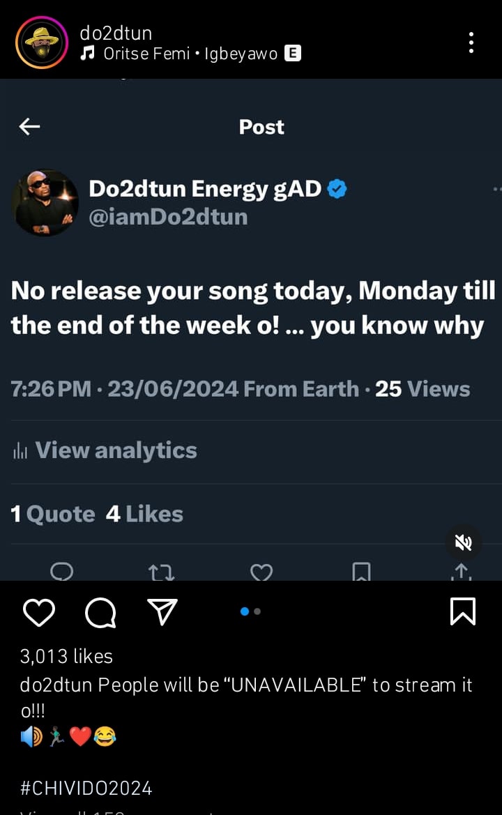 "Don't Release Songs Until After Davido And Chioma's Wedding" - Do2dtun Warns Artists 