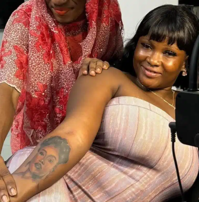 Lady Inks Tattoo Of Davido And Chioma On Both Arms To Celebrate Their Wedding [Photos]