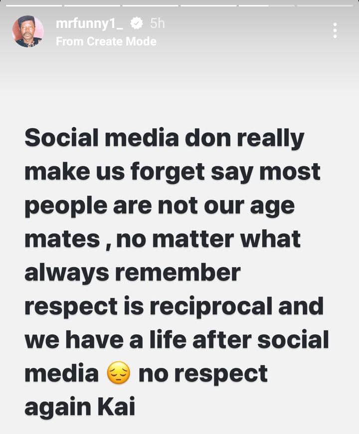 "Social Media Makes Us Forget Some People Are Not Our Age Mate" - Sabinus Tackles VeryDarkMan