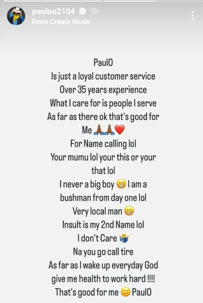 "I'm A Bush Man, Insult Is My 2nd Name" - Paulo Okoye Says Amid Feud With VeryDarkMan