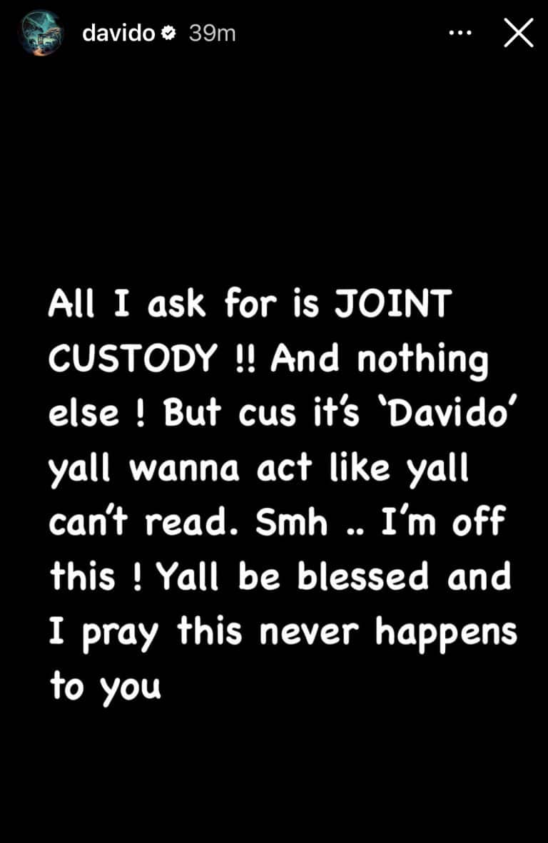 "I Only Requested Joint Custody For Imade"" - Davido Addresses Sophia's Supporters