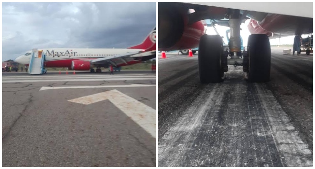 Max Air Aircraft Tires Burst During Takeoff Attempt In Adamawa [Photos]