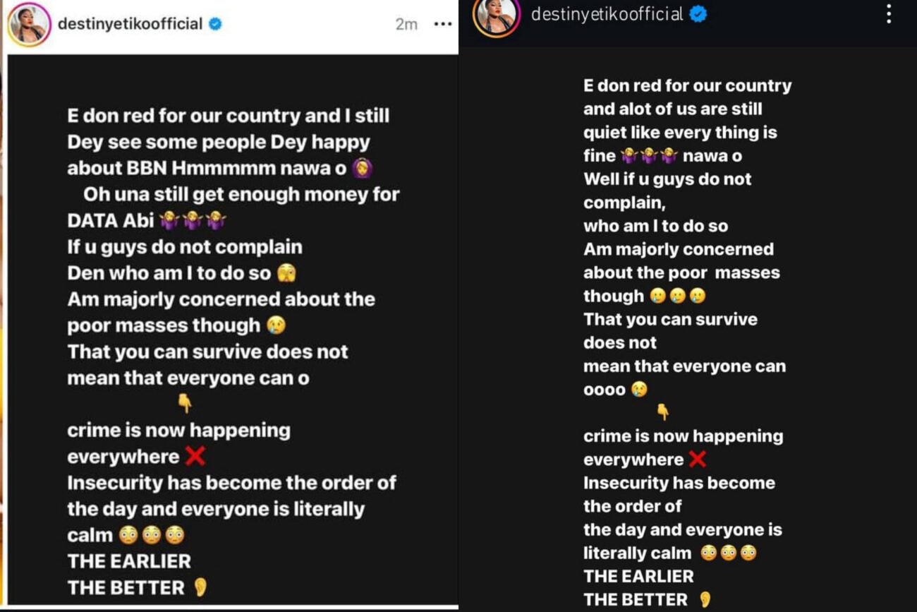 Destiny Etiko Criticizes Nigerians For Being 'Happy' About BBNaija Show Amidst Hardship