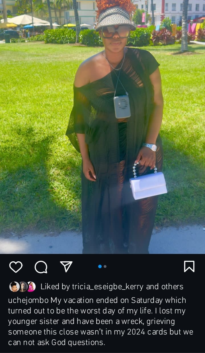 Actress Uche Jombo Announces Her Younger Sister's Death