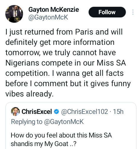 Chidimma Adetshina: "We Can’t Have Nigerians Compete In Miss SA" - South Africa's Minister