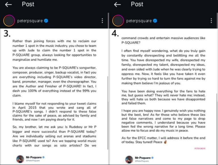 “You Sided With Jude To Disrespect Me And My Family” – Peter Okoye Writes Open Letter To Paul 3 “You Sided With Jude To Disrespect Me And My Family” – Peter Okoye Writes Open Letter To Paul