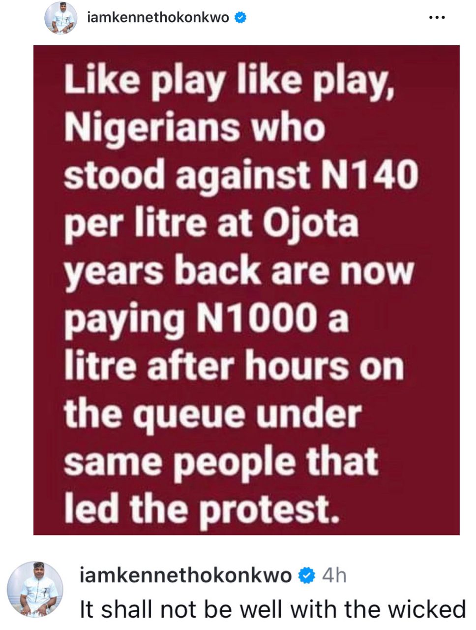 "It Shall Not Be Well With You" - Kenneth Okonkwo Criticizes Nigerians for Accepting Fuel Price Hike