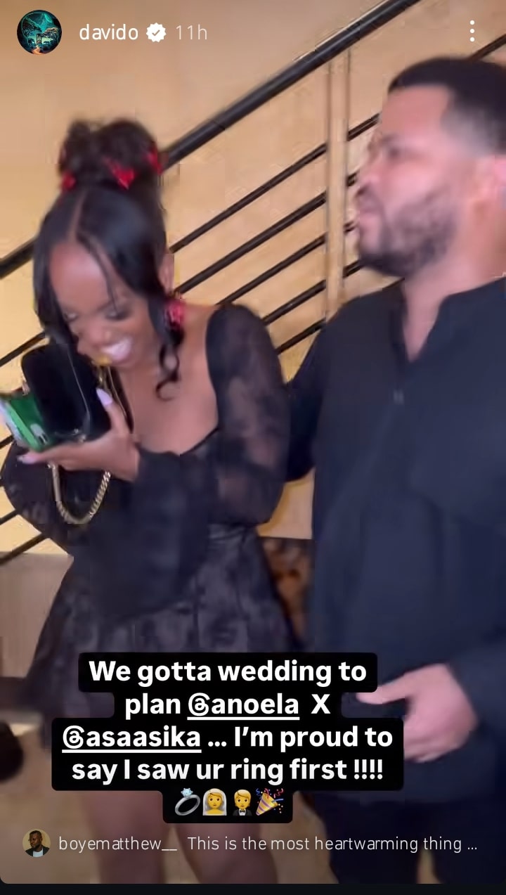 “I'm Proud To Say I Saw Your Ring First” – Davido Reacts To Asa Asika's Proposal To Girlfriend 6 “I'm Proud To Say I Saw Your Ring First” – Davido Reacts Asa Asika's Proposal To Girlfriend