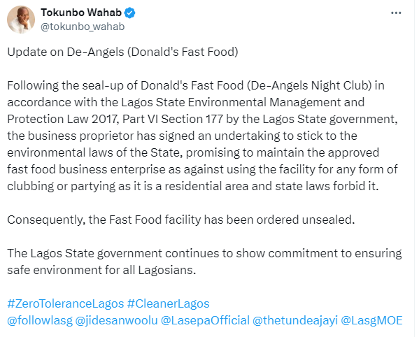 Lagos Government Unseal Cubana Chief Priest’s Restaurant Two Days After Closure