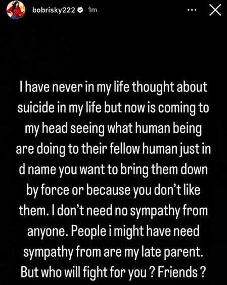 Bobrisky Says He's ‘Feeling Suicidal’ Amid N15m Bribery Allegations By VeryDarkMan