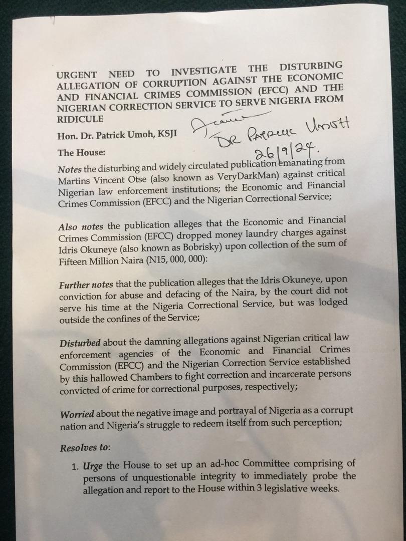 House Of Reps To Investigate EFCC And NCoS Bribery Allegation In Bobrisky Case