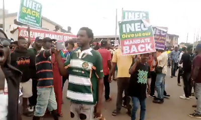 PDP Supporters Protest At INEC Office, Demand Reversal Of Edo Governorship Election Results