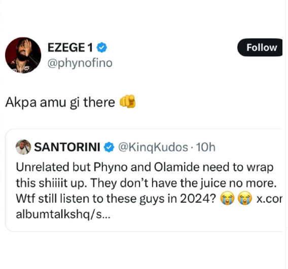 Phyno Slams Fan Who Said He And Olamide Should Wrap Up Their Music Careers