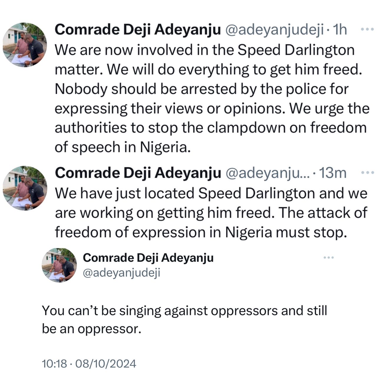 "You Can’t Sing Against Oppressors And Be One" - Deji Adeyanju Tackles Burna Boy Over Speed Darlington’s Arrest