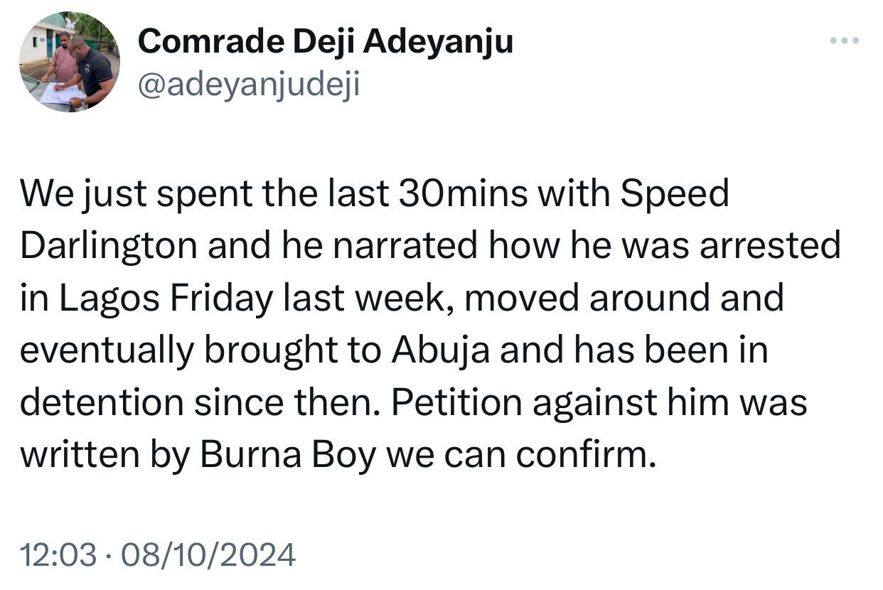 "You Can’t Sing Against Oppressors And Be One" - Deji Adeyanju Tackles Burna Boy Over Speed Darlington’s Arrest
