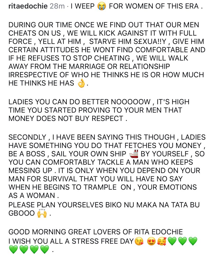 Rita Edochie Criticizes Women Who Stays With Unfaithful Men Because Of Money 3 Rita Edochie Criticizes Women Who Stays With Unfaithful Men Because Of Money