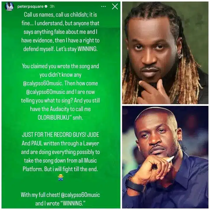 Paul And Jude Are Trying To Take Down My Song "Winning" From Music Platforms - Peter Okoye 2 Paul And Jude Are Trying To Take Down My Song "Winning" From Music Platforms - Peter Okoye