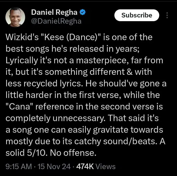 Wizkid’s Song 'Kese Dance' Is Not A Masterpiece, But Has Less Recycled Lyrics - Daniel Regha