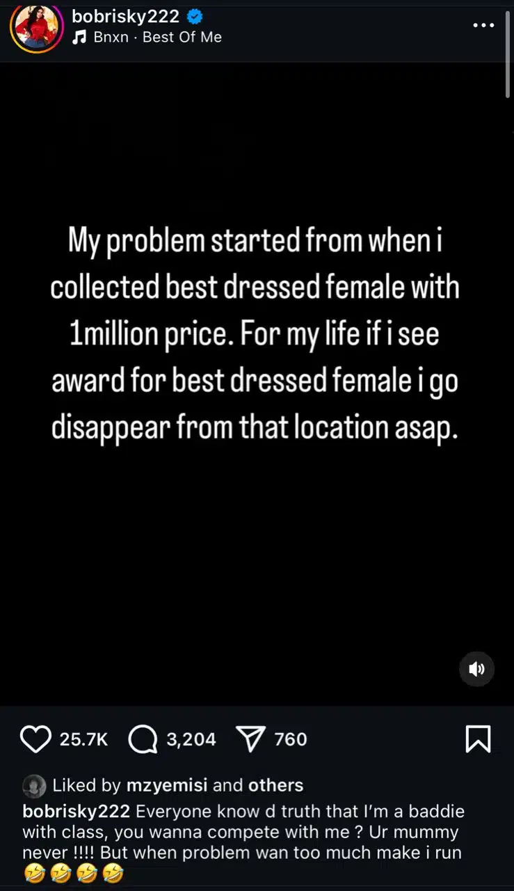 My Problem Started After I Won Eniola Ajao’s Best Dressed Female Award - Bobrisky 