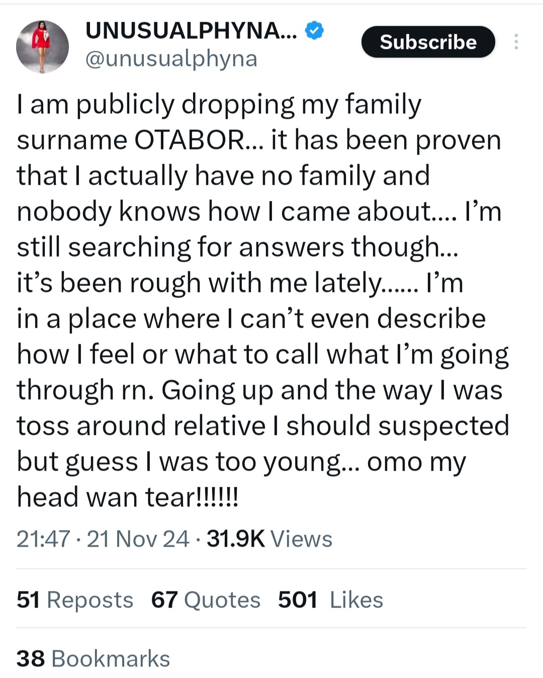 "I Have No Family" - BBNaija's Phyna Announces She's Dropping Her Surname 'Otabor' 2 "I Have No Family" - BBNaija's Phyna Announces She's Dropping Her Surname 'Otabor'