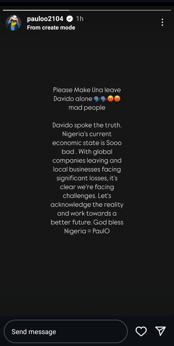 Paulo Defends Davido Against Critics Over Comments On Nigeria’s Troubled Economy