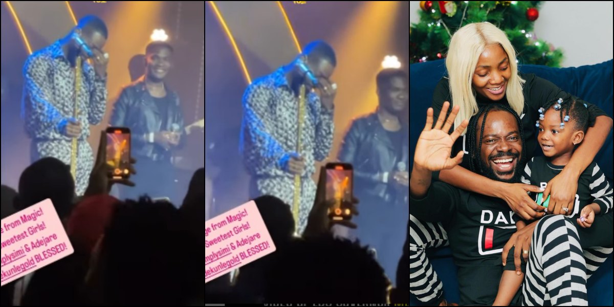 Adekunle Gold Cries On Stage Over Wife And Daughter's Message During Concert [Video]