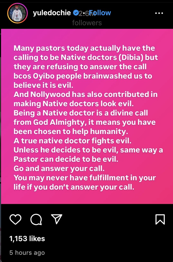 Pastors Rejecting God's Calling To Be Native Doctors Due To Brainwashing By Oyibo - Yul Edochie 2 Pastors Rejecting God's Calling To Be Native Doctors Due To Brainwashing By Oyibo - Yul Edochie