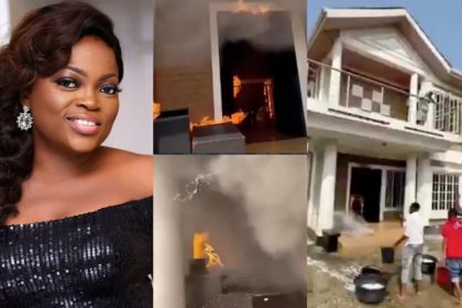 Funke Akindele Unbothered As Her New Mansion Catches Fire During Movie Shoot [Video]