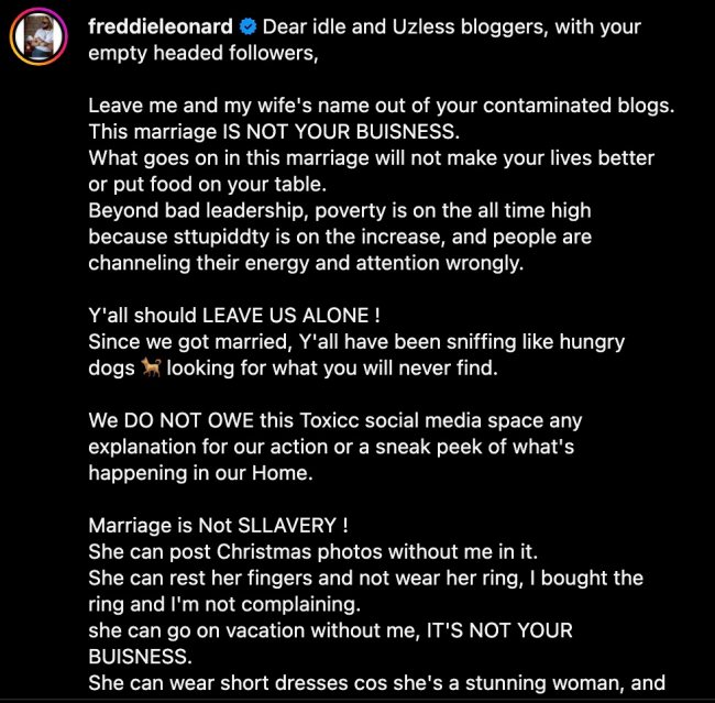 Peggy Ovire Reacts As Frederick Leonard Addresses Their Alleged Marriage Crisis