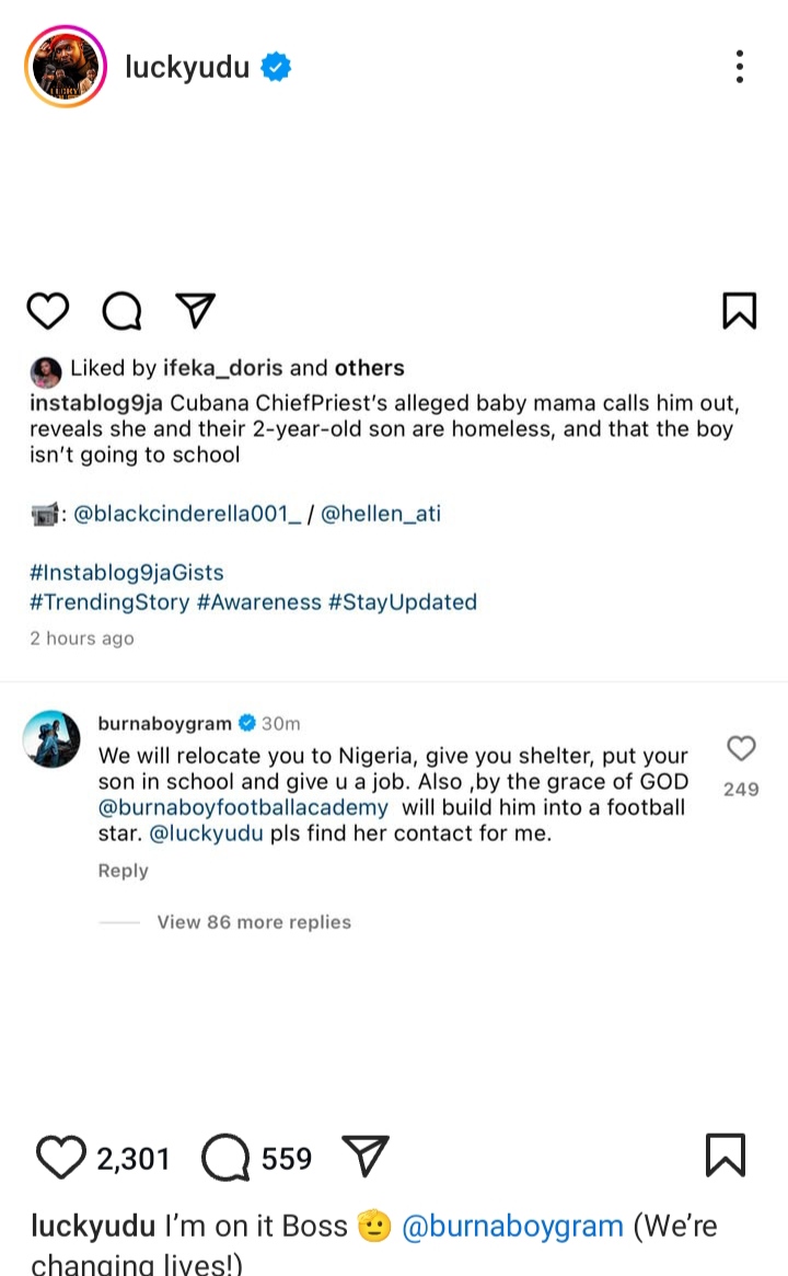 Burna Boy Promises To Relocate Cubana Chief Priest's Alleged Baby Mama, Offers Her Job