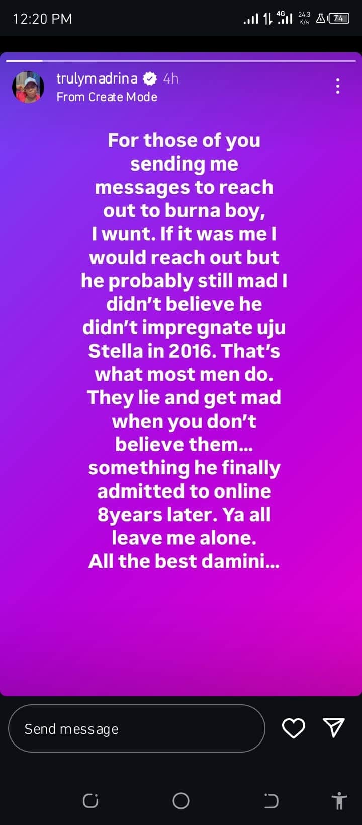 Cynthia Morgan Slams Those Asking Her To Reach Out To Burna Boy