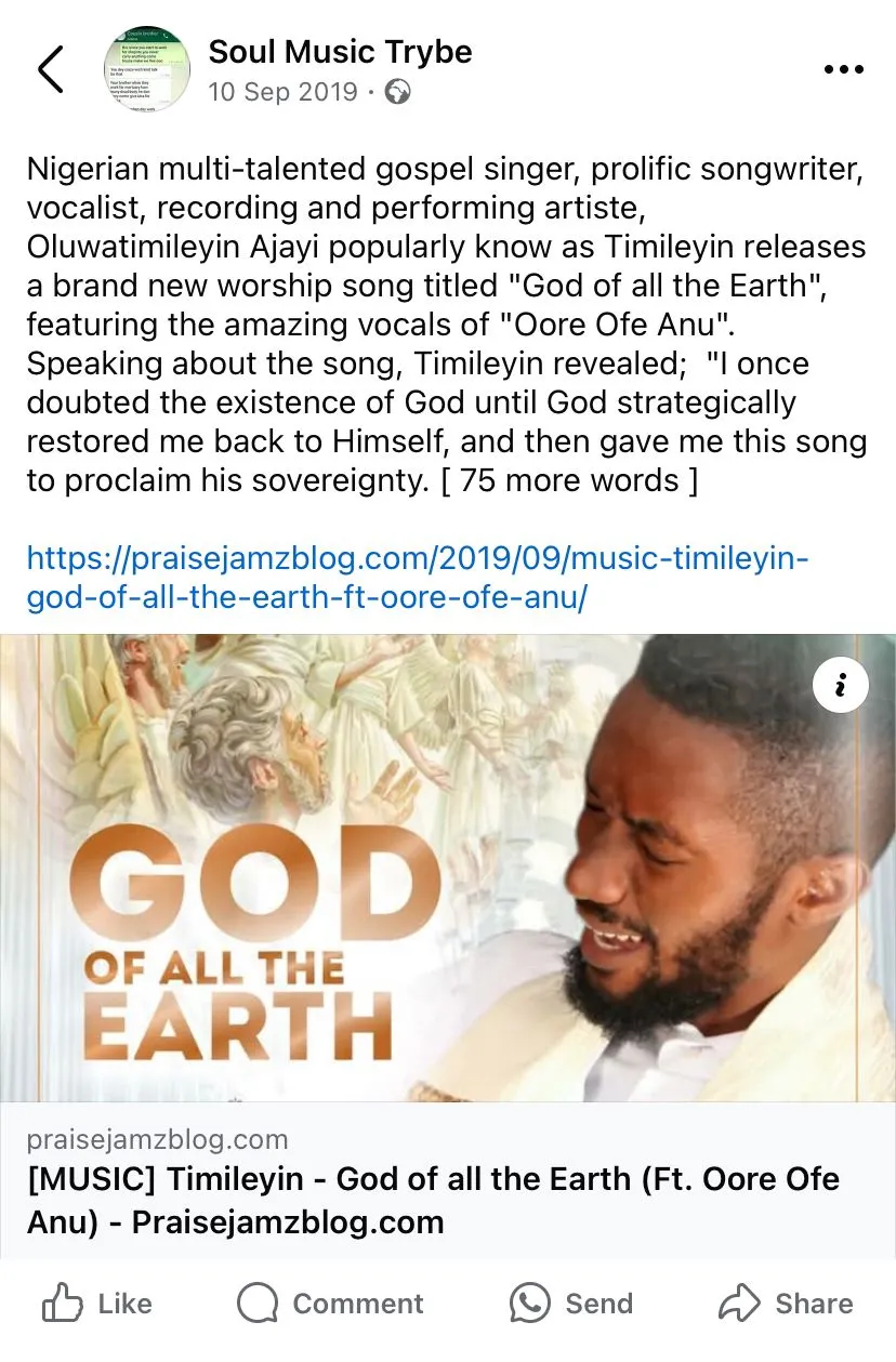 Gospel Singer, Timilehin Ajayi Arrested For Beheading Girlfriend For Rituals In Nasarawa