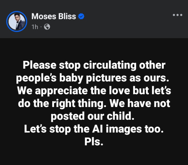 "Please Stop Circulating Other People’s Baby Pictures As Ours" - Moses Bliss Warns