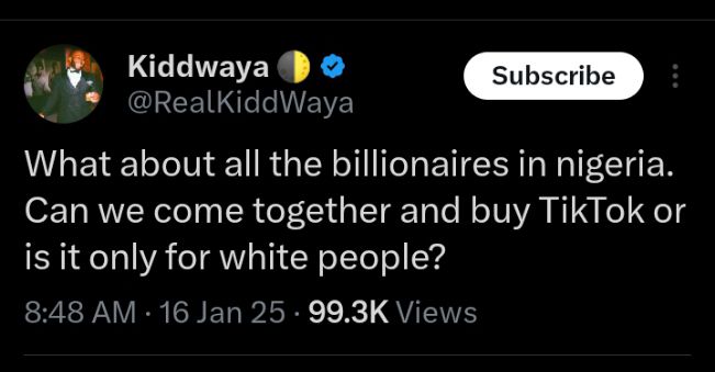 "Can We Come Together And Buy TikTok Or Is It Only For White People?" - Kiddwaya Asks Nigerian Billionaires