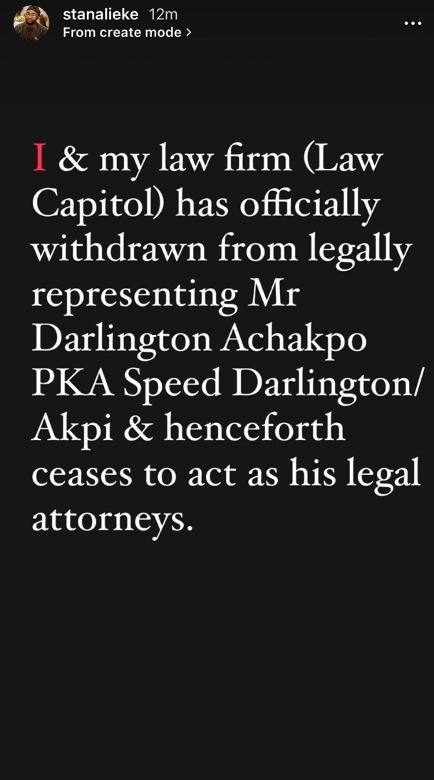 Speed Darlington’s Lawyer, Stan Alieke Withdraws From His Case Against Burna Boy