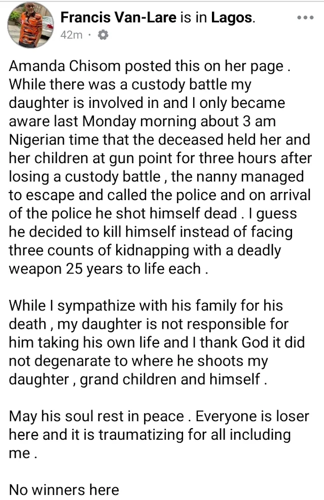 "Ikenna Erinne Held Family Hostage Before Suicide" - Father-In-Law, Francis Van-Lare