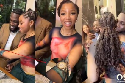 Burna Boy And Chloe Bailey Show Off Matching Wristwatches At Dinner Date In Lagos [Video]