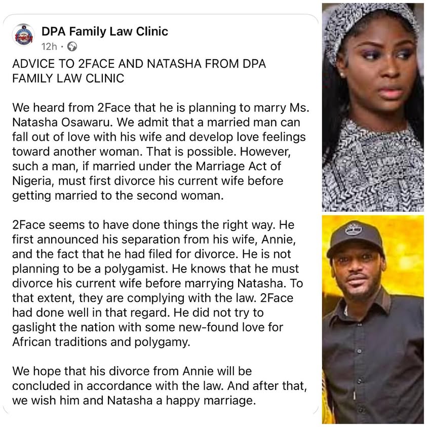 May Edochie’s Lawyer Defends 2face Idibia's Relationship With Natasha Osawaru