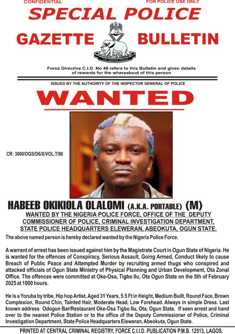 Police Declare Portable Wanted Over Alleged Violent Attack On Ogun Govt Officials