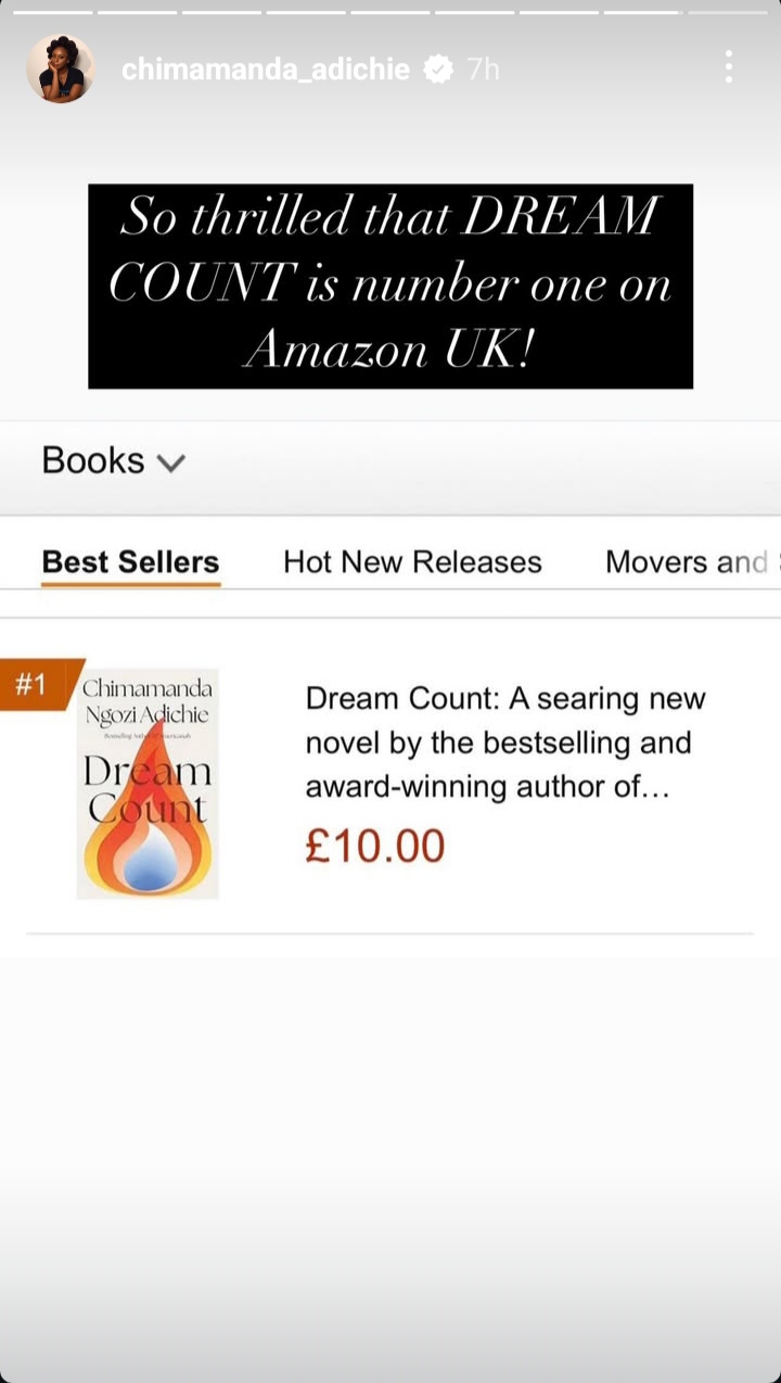 Chimamanda Adichie Excited As Her New Novel ‘Dream Count’ Tops Amazon UK Bestseller List