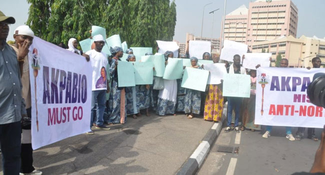 "Akpabio Must Go" - Protest Rocks National Assembly In Support Of Natasha Akpoti [Photos]